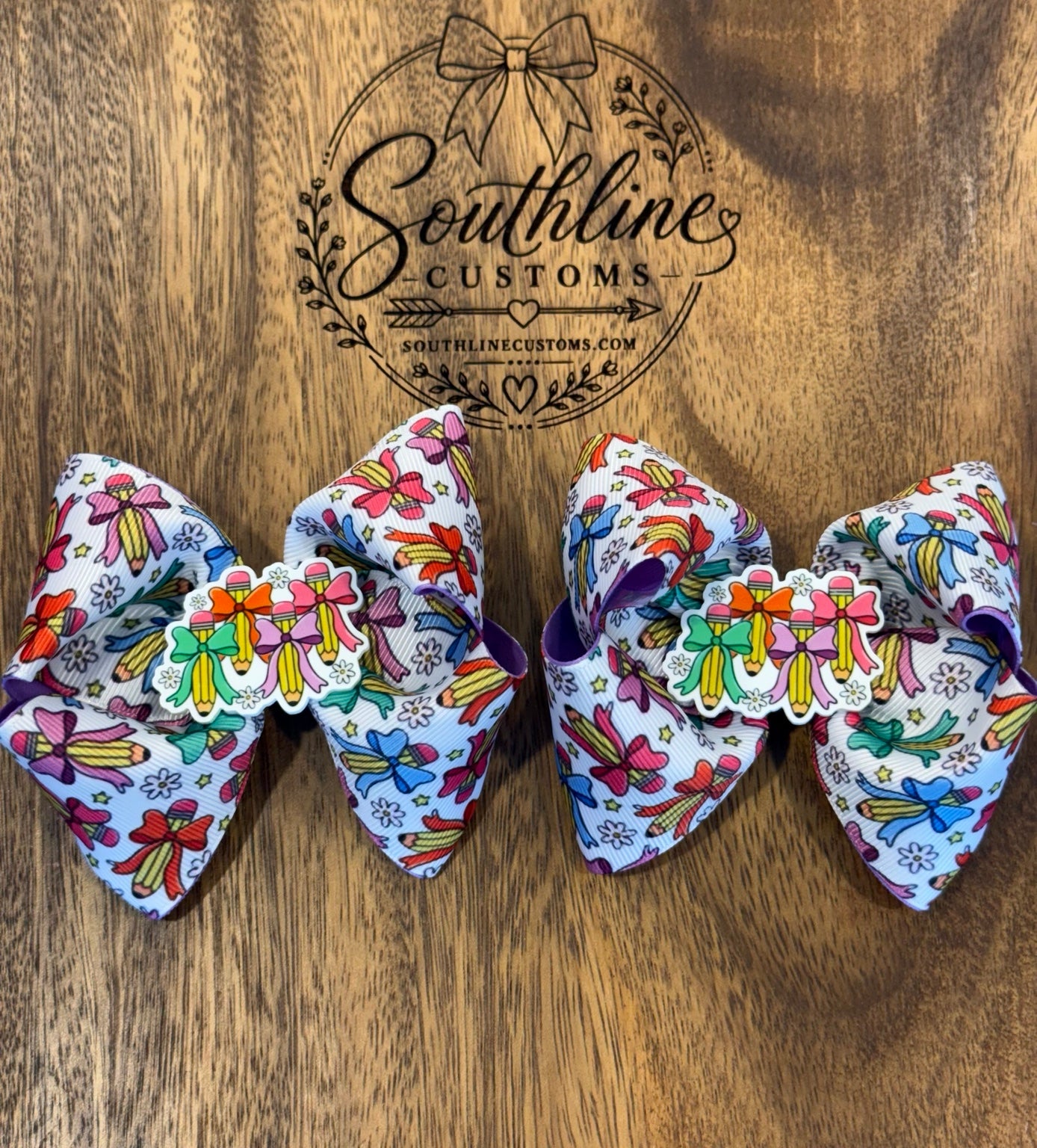 Rainbow pencil hair bow set