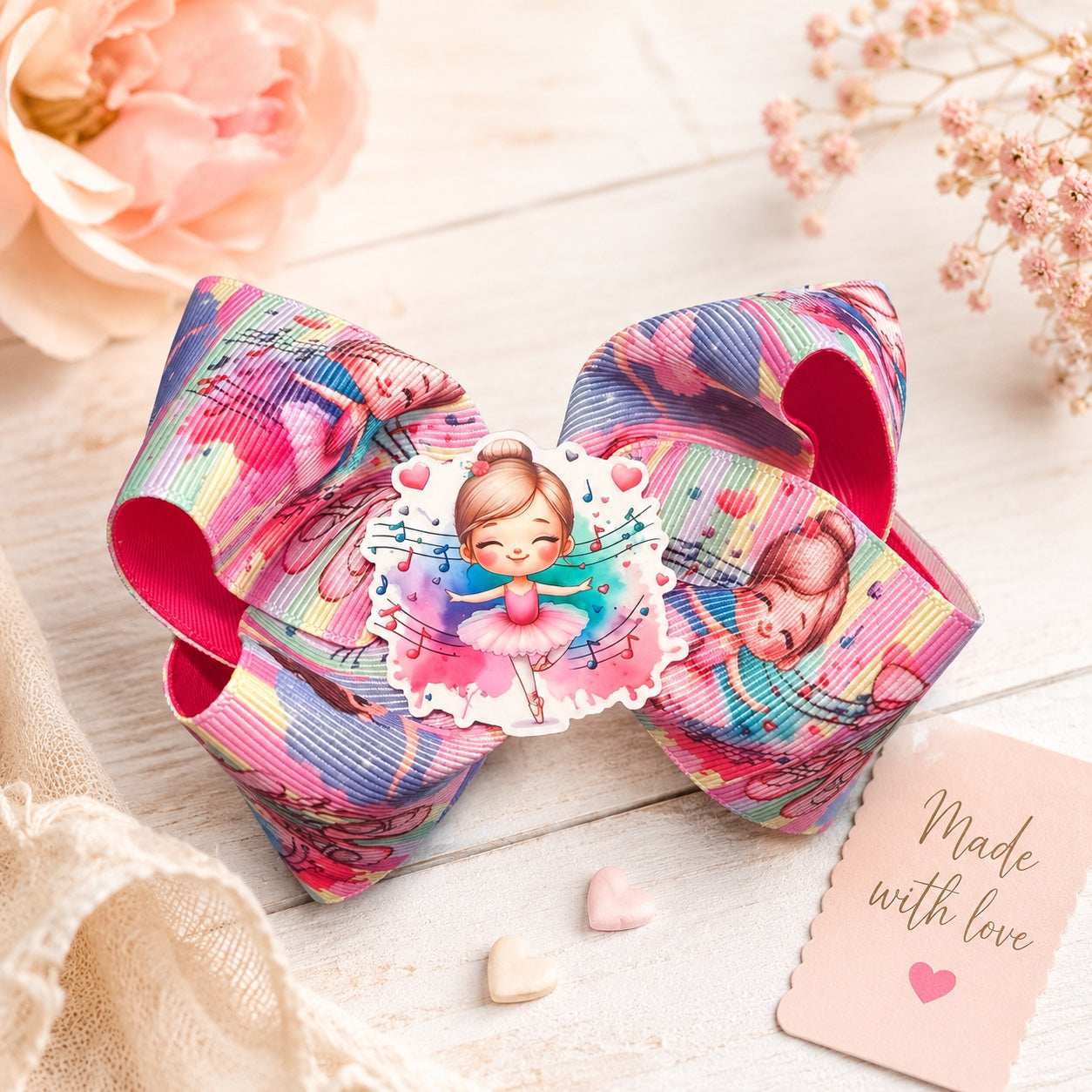 Girls ballerina music hair bow by Southline Customs