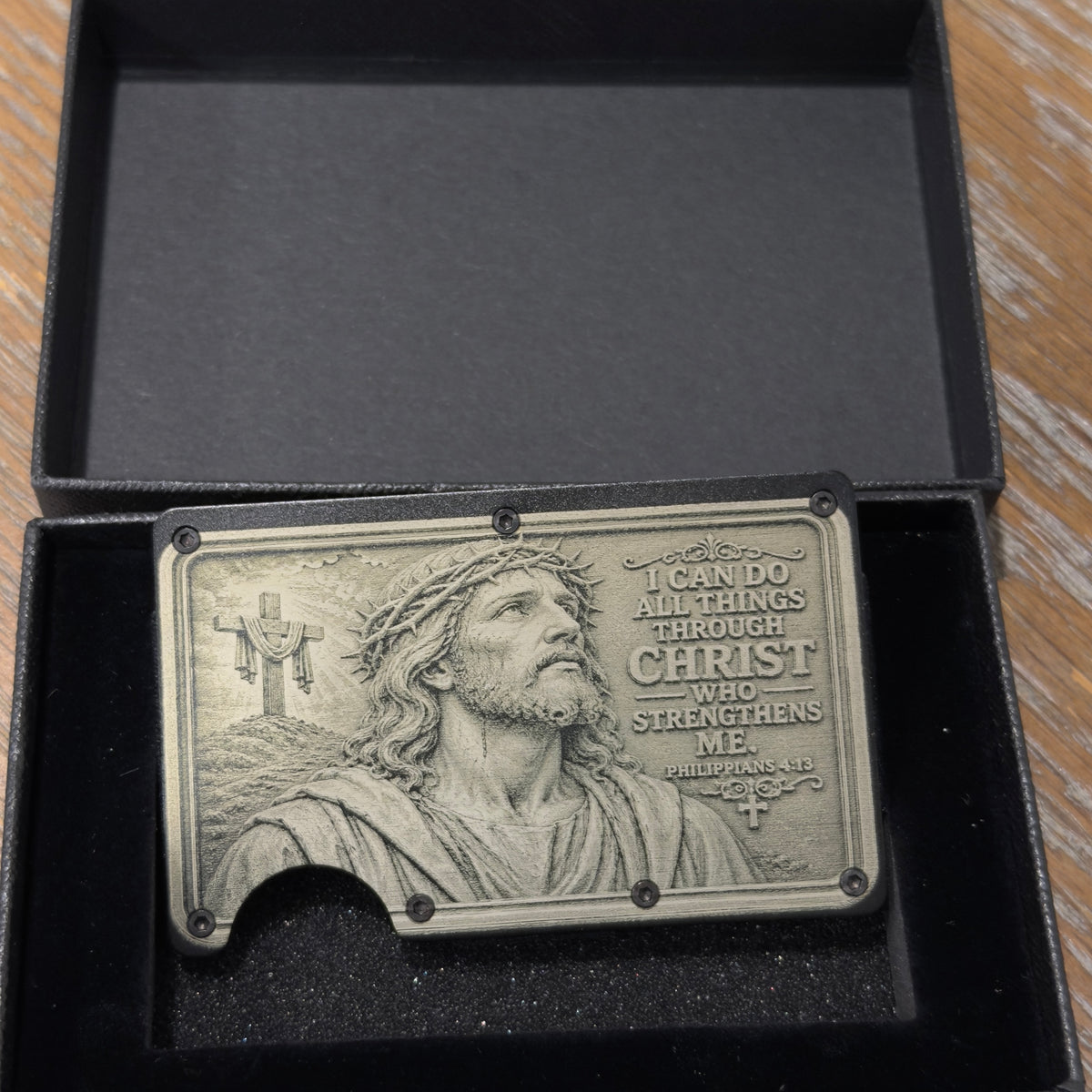 Philippians 4:13 RFID Card Holder Wallet – Laser Engraved Christian Metal Wallet with Money Clip