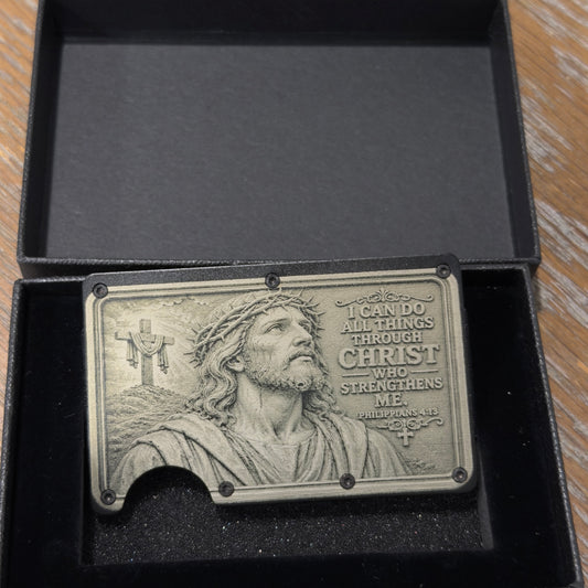 Philippians 4:13 RFID Card Holder Wallet – Laser Engraved Christian Metal Wallet with Money Clip
