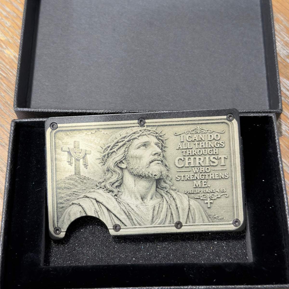 Philippians 4:13 RFID Card Holder Wallet – Laser Engraved Christian Metal Wallet with Money Clip