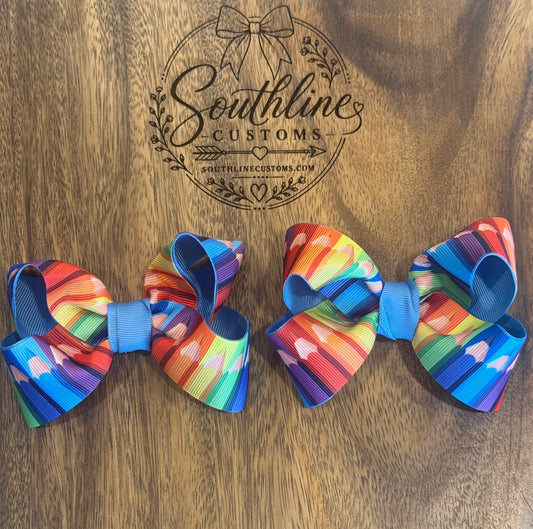Rainbow Heart Hair Bow Set