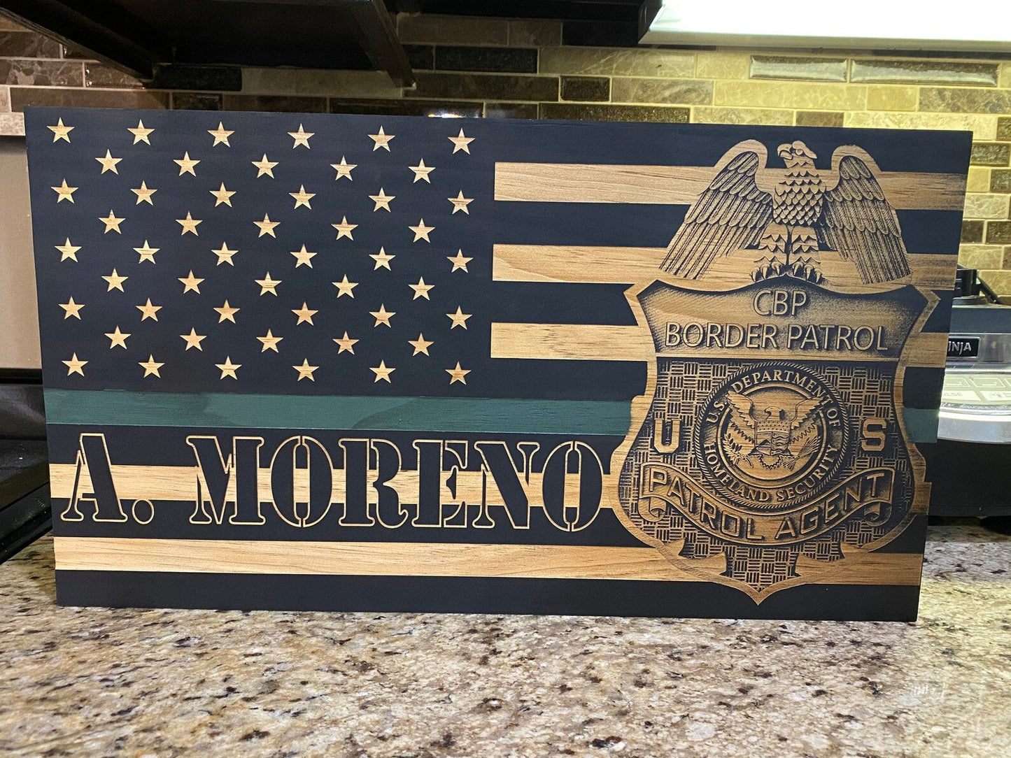 Personalized Border Patrol wooden flag front view