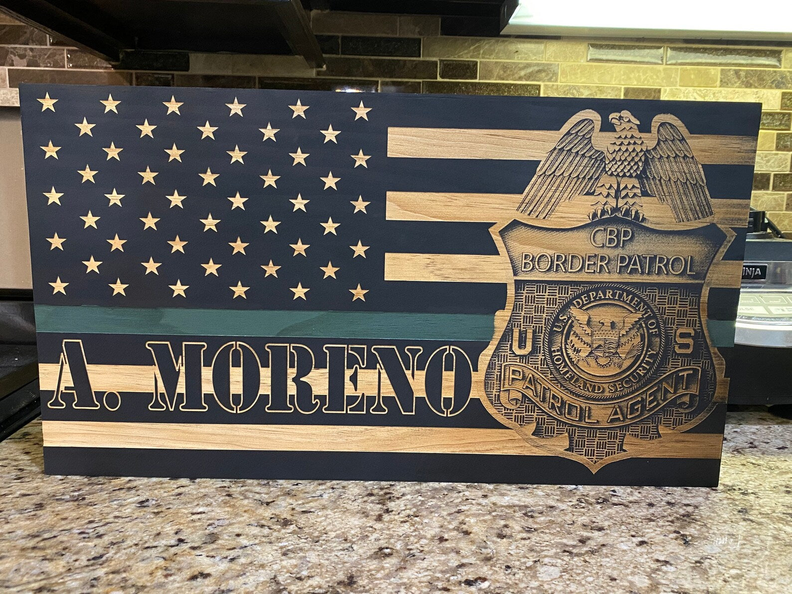 Personalized Border Patrol wooden flag front view