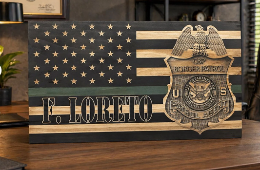 Custom Border Patrol wooden flag display