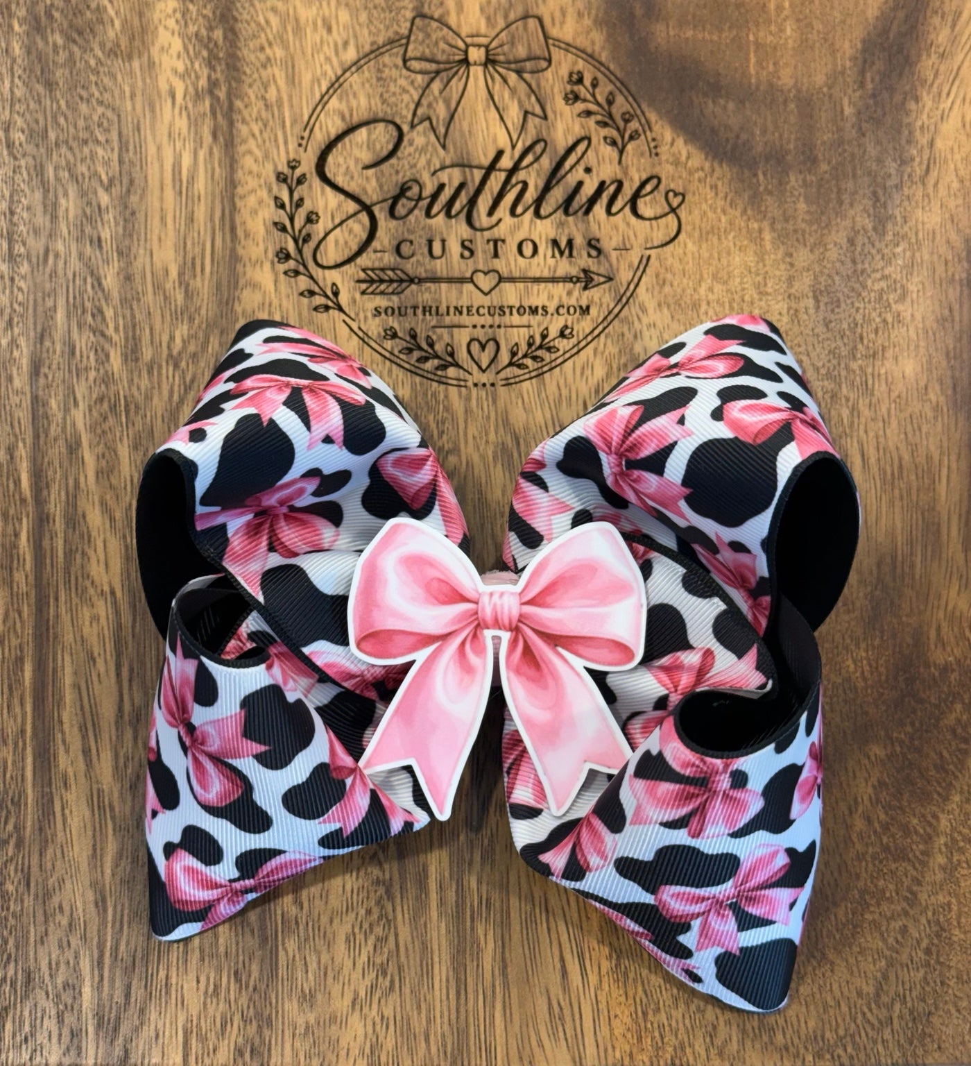 Pink ribbon pattern hair bow