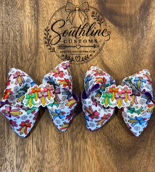 Rainbow pencil hair bow set