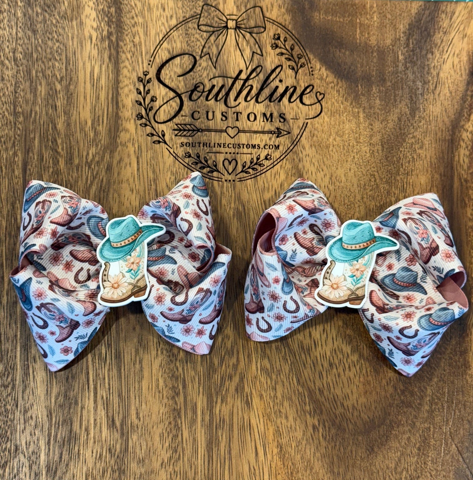 Western boots hair bow set