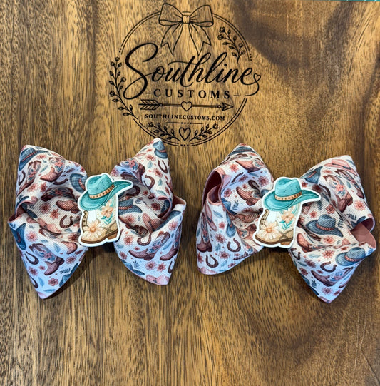 Western boots hair bow set